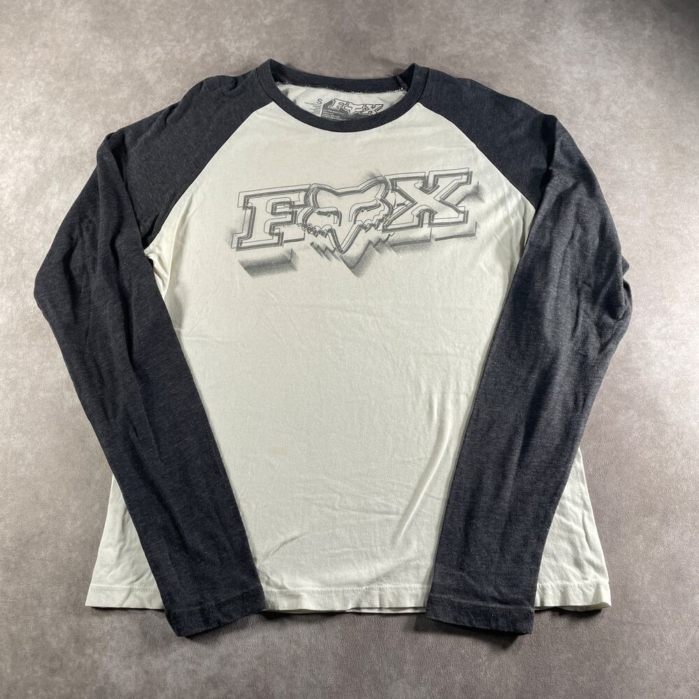 Fox Racing Long Sleeve Raglan T-Shirt White Charcoal Gray Men's Size Large